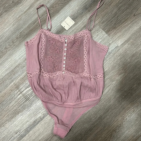 Free People Intimates Still One Lace Trim Cotton Body Suit La Flyer NEW NWT - Picture 2 of 10
